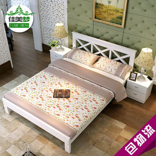 田园风双人床白色实木床单人松木儿童床经济型家具1.2米1.5米1.8m