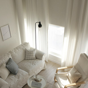 北欧ins棉麻成品白色，挂钩窗帘日式亚麻，遮光客厅卧室隔断飘窗