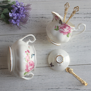 英式下午茶骨瓷茶具咖啡具奶杯糖壶套装 欧式奶盅糖缸陶瓷方糖罐