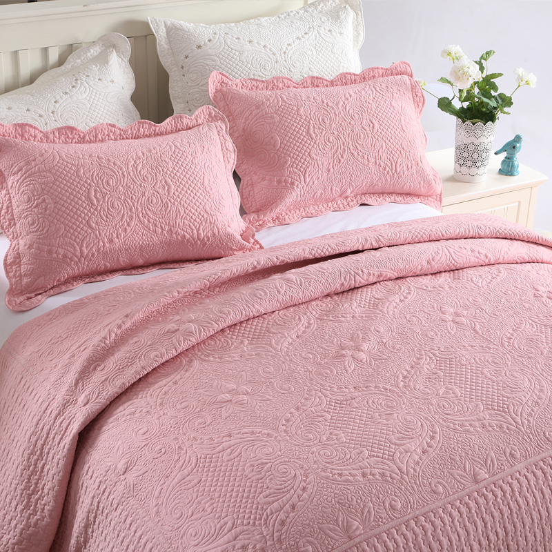 宫廷风欧式绣花床单绗缝被三件套空调被床罩床