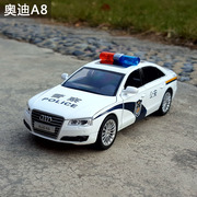 1 32奥迪A8警车合金汽车模型原厂仿真金属车模声光回力玩具警察车