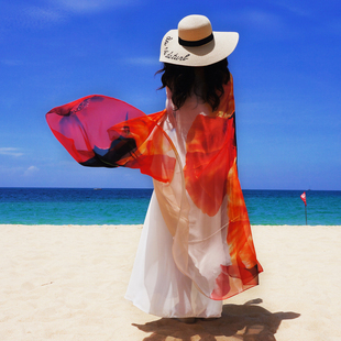 微瑕疵夏季防晒雪纺沙滩巾超大女，披肩丝巾两用轻薄款海边旅行三亚