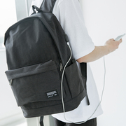 韩版简约男式双肩包实用(包实用)可充电便携帆布背包青少年学生书包旅行包