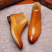 切尔西靴男韩版秋冬季英伦短靴，男士高帮鞋真皮，尖头马丁靴潮流靴子