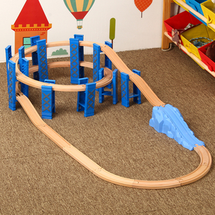 勒酷双层高架环形螺旋式轨道兼容IEKOOL brio米兔 磁性小火车玩具