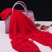 纯色真丝丝巾100%桑蚕丝 秋夏季韩版高档围巾女红色超长百搭2.5米