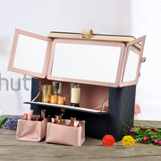 化妆品收纳盒家用大容量木制桌面化妆品盒有盖带镜子防尘有锁密码