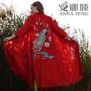 安娜滕2024春秋复古女装中国民族风刺绣大码棉麻风衣外套披肩
