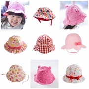 外贸原单全棉纯棉小童童帽，女童婴儿童，盆帽渔夫帽遮阳帽防风带