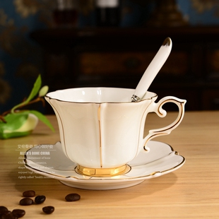 描金骨瓷咖啡杯欧式茶具陶瓷英式下午茶杯红茶花茶杯情侣杯配碟勺