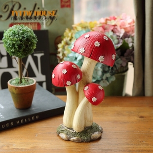 欧式田园工艺品卡通树脂蘑菇，复古美式童话，创意可爱家居装饰摆件