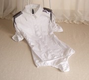 夏装短袖泡泡袖衬衫，女职业韩版白衬衣，女装修身工装大码半袖