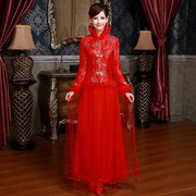 龙凤褂复古中式敬酒服长款长袖新娘礼服结婚旗袍，冬季红色结婚礼服