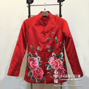拜年新装中式重磅真丝，缎大牡丹绣花开襟盘扣，复古棉袄大红上衣