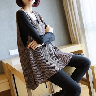 秋装大码宽松v领无袖套头针织衫a字型背心毛衣马甲上衣外套女