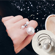 个性简约珍珠开口戒指女可调节日韩学生潮人食指指环 手饰品