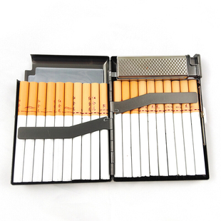 金属烟盒打火机20支装烟盒自动弹开盖子，烟盒充气打火机防风点烟器