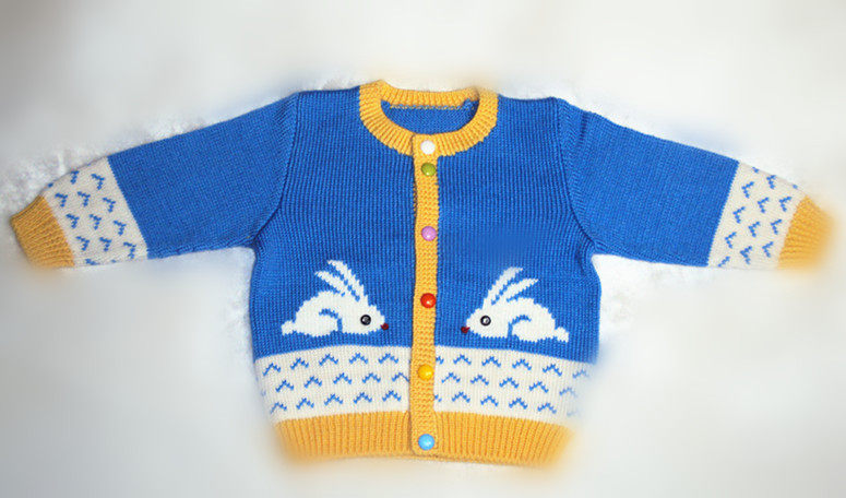 <em>毛衣</em>纯<em>手工编织</em>1-2周岁儿童<em>毛衣</em>天蓝色小<em>兔子</em>