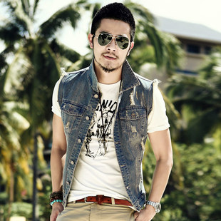 牛仔<em>马夹</em>M12 复古做旧磨烂男装 <em>MIX</em>型男 牛仔