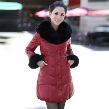 <em>皮衣</em>搭配_珊克丹妮海宁真皮<em>皮衣羽绒</em>服<em>女中长</em>