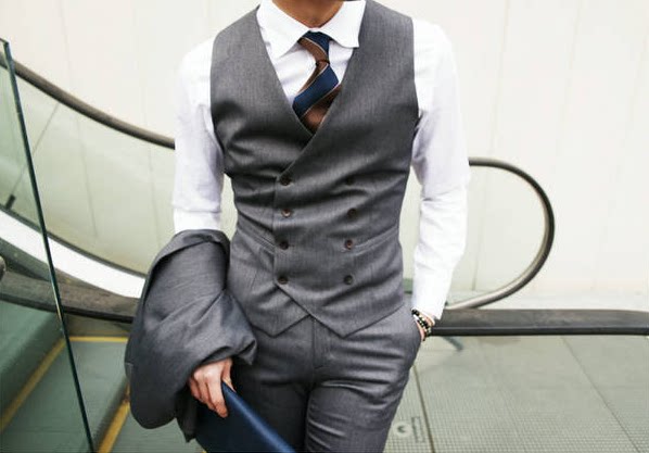 春夏 韩版潮时尚<em>双排扣男士</em>正装<em>马甲</em>帅修身西