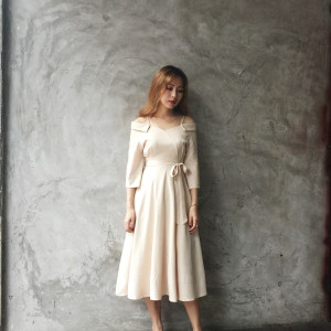 17夏新款韩版一字领露肩雪纺吊带裙女中长款