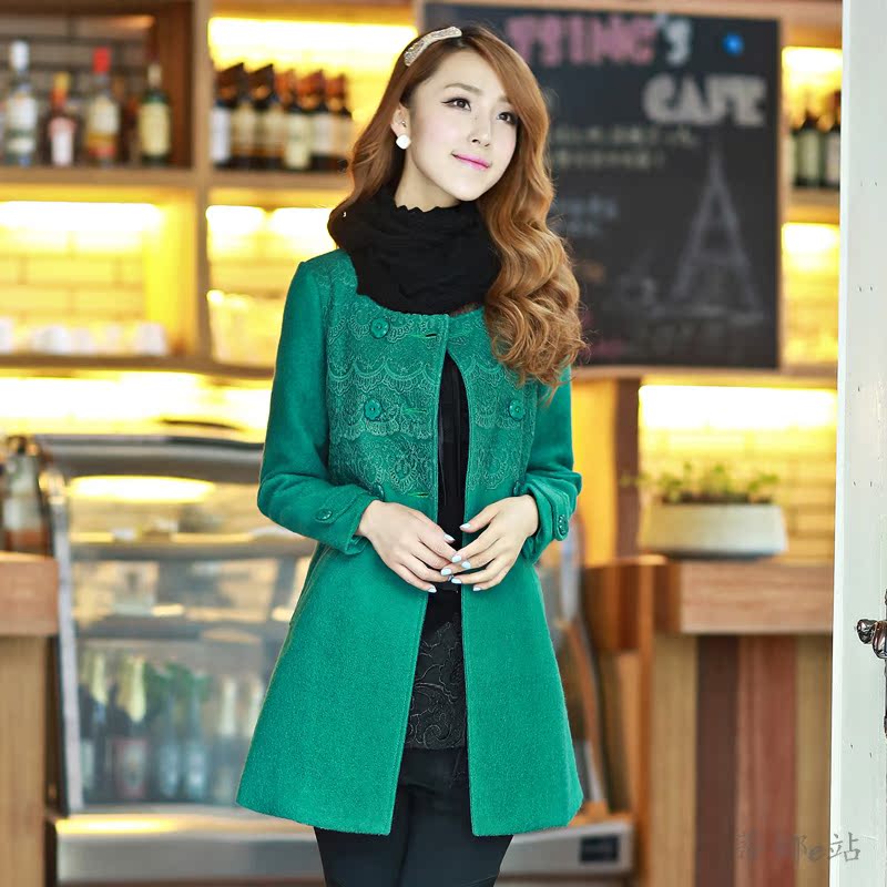 天猫商城2013冬季新款女装 韩版纯色气质 双排