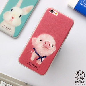 可爱小猪兔子趣味苹果5s iPhone6s plus全包粉