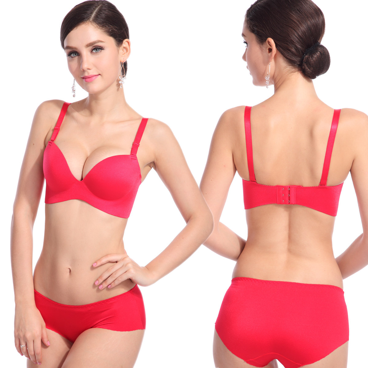<em>曼妮芬</em>正品红色<em>文胸套装</em> 光面无痕聚拢调整胸