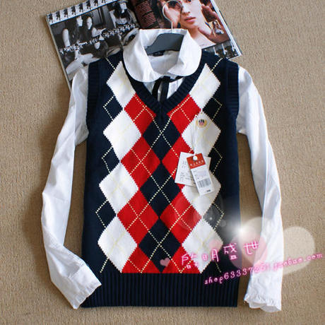 【雪天的amy】双冠 英伦学院 女 <em>针织</em> <em>菱形图案</em>