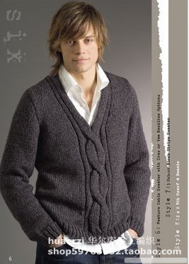 【潮衫潮绣】华尔姿 <em>手工编织毛衣 男款V领</em>套