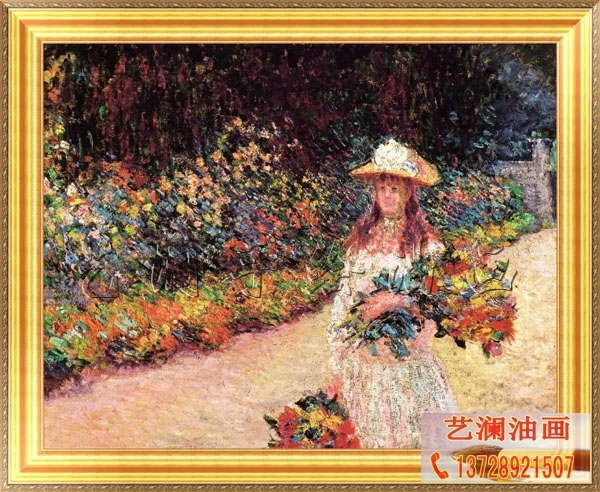 手绘油画 西方大师莫奈作品 穿和服的卡美依 印