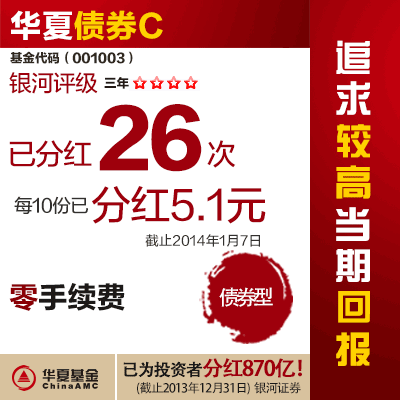 华夏债券型投资基金C 零手续费热销基金公司投