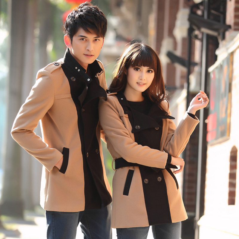 ql<em>情侣</em>装冬装新款 男女装<em>风衣外套</em> 秋冬 <em>韩版情</em>