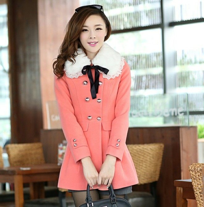 秋冬装初中学生<em>少女装风衣</em>中长款毛呢外套厚冬