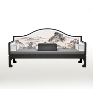 现代中式沙发组合 新中古典实木布艺三人沙发