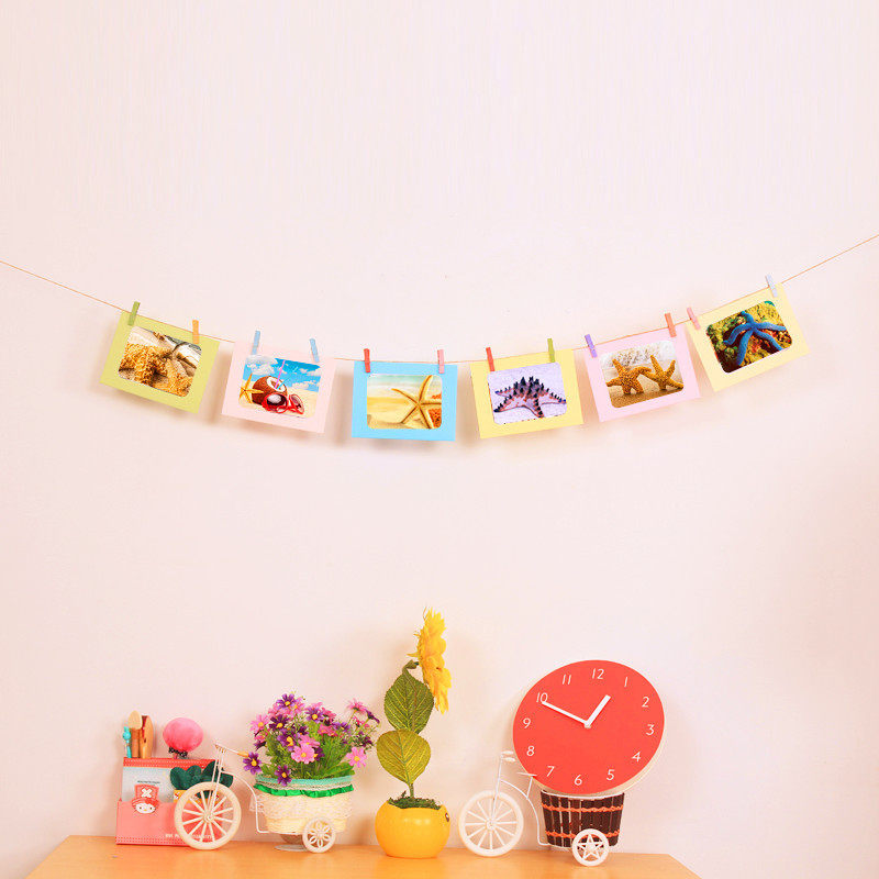 简易DIY<em>照片墙</em> <em>挂绳</em> 晾衣绳式相册 悬挂彩色相
