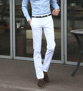 求像这种样子的男生白裤子 弹力好贴身的–淘