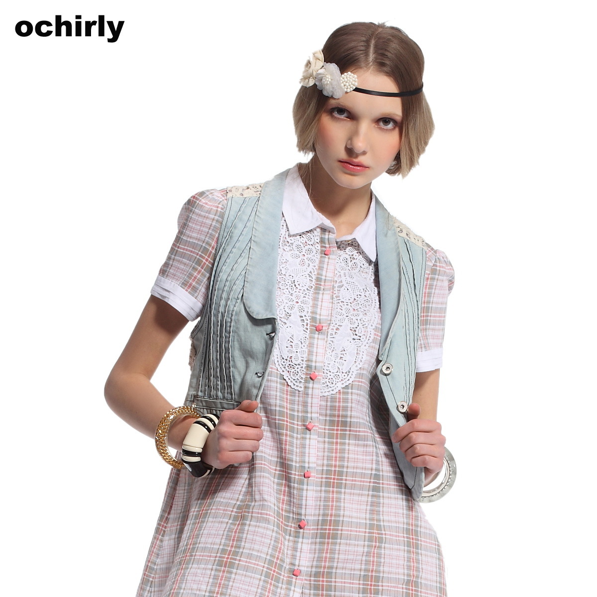 ochirly欧时力女装夏新浅蓝牛仔马甲休闲中性1113001160