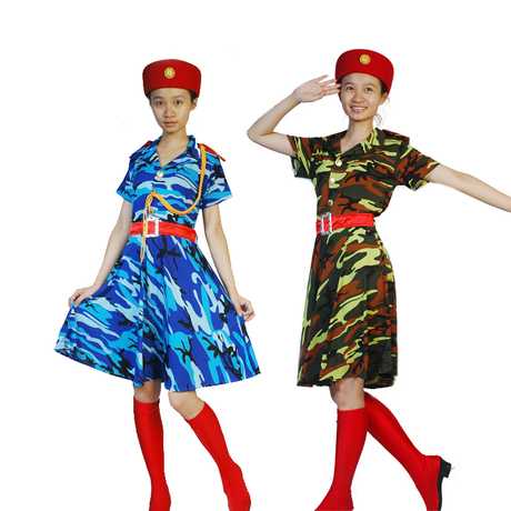 迷彩连衣裙女兵服迷彩裙军装蓝色 女装 连体 绿