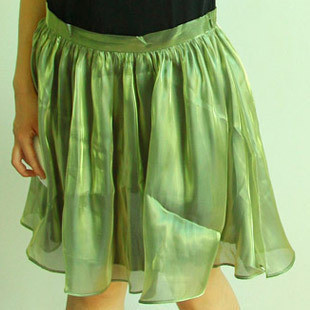 出口韩国 越南产 欧根纱 半裙 真丝短裙 丝绸 绿