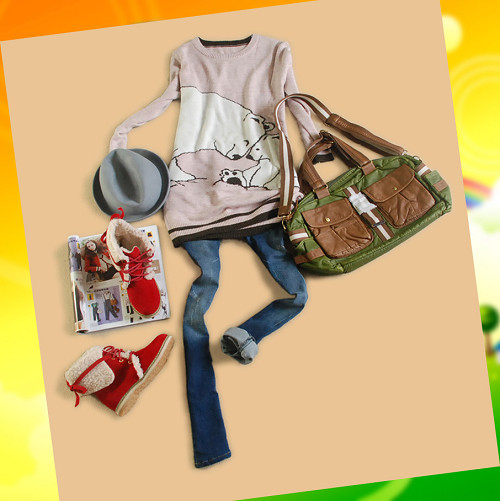 <em>红毛衣+长</em>外套+仔裤 16款女孩过年美搭 16款女