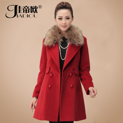 佳帝欧大码女装胖mm 秋冬新款修身大毛领羊毛