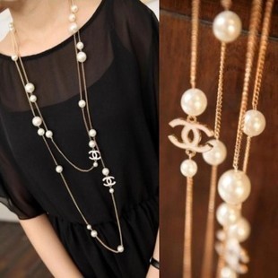 <em>包邮</em>韩版多层时尚花朵钥匙双层珍珠项链韩国毛