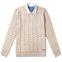 欧美风棒<em>针毛衣男士</em>扭花纯色加厚休闲复古羊毛