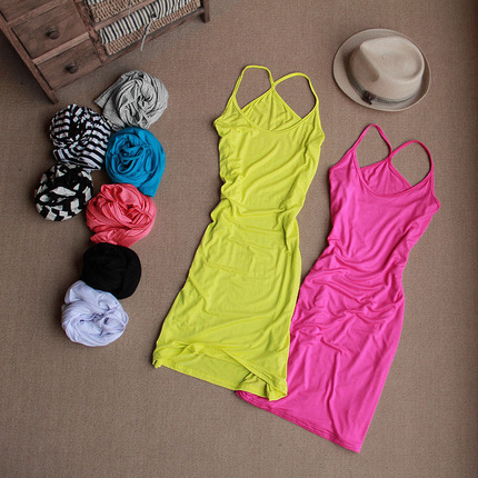 4件包邮糖果色女中长款打底衫莫代尔y型包臀吊