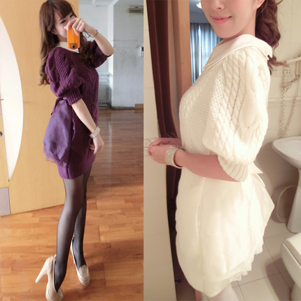 JR新款2013秋冬中<em>长款毛衣裙</em>女<em>外套</em>韩版蝙蝠