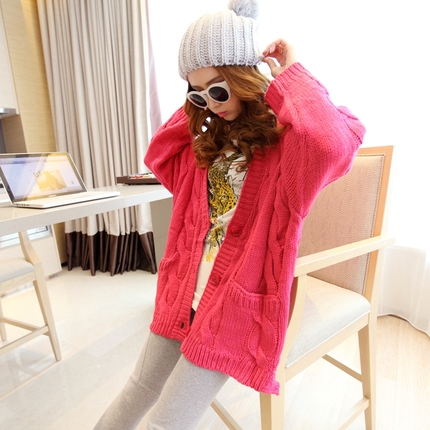 韩国代购秋冬装<em>大码</em>宽松<em>中长款</em>棒针粗线复古着