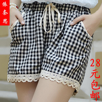 <em>大码女装</em>森林系森女蕾丝<em>花边</em>松紧腰宽松细格子