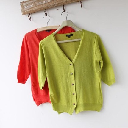 theory不对称彩扣中袖棉麻<em>短款针织</em>衫<em>开衫 女夏</em>